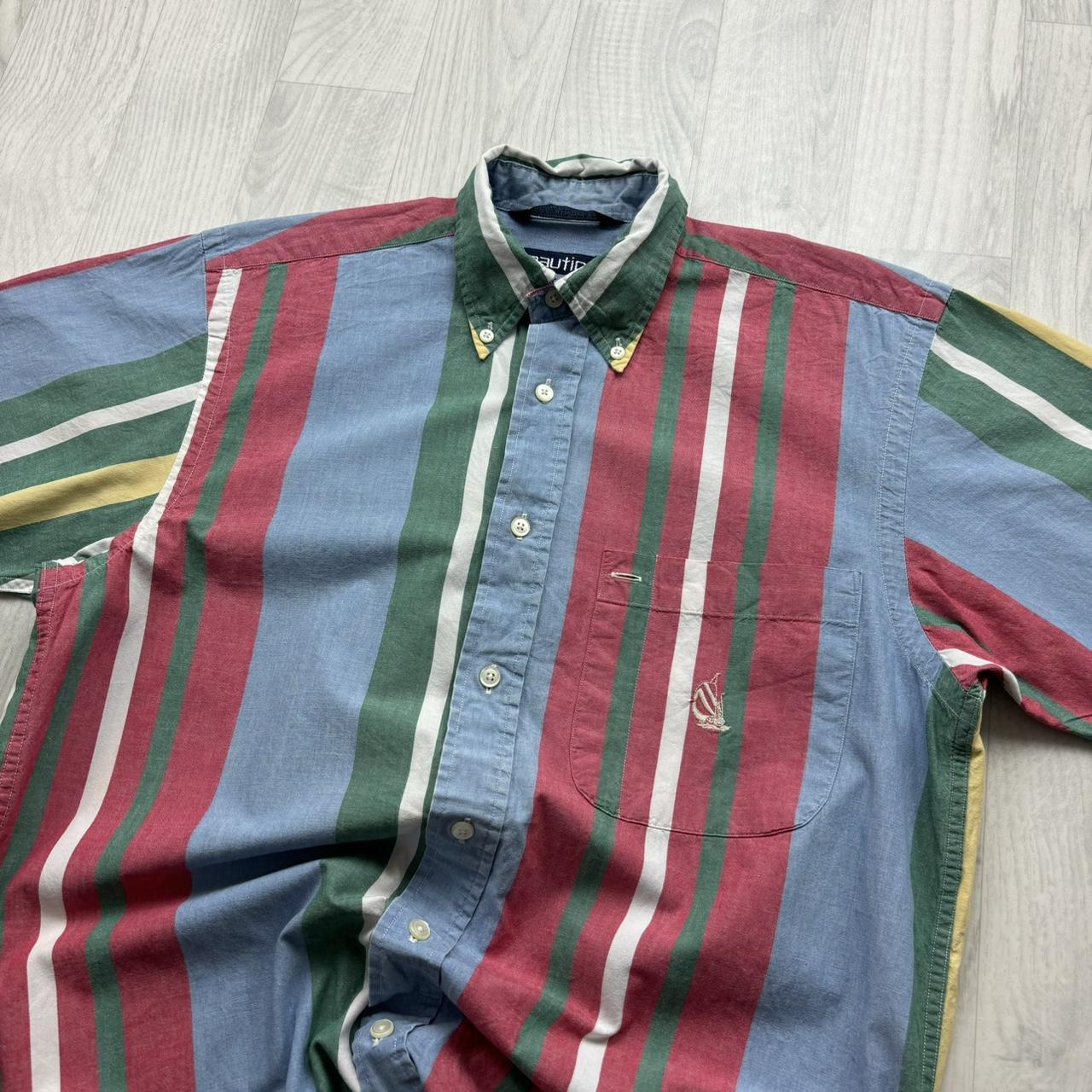 VINTAGE Y2K NAUTICA STRIPED SHORT SLEEVE SHIRT BLUE RED GREEN