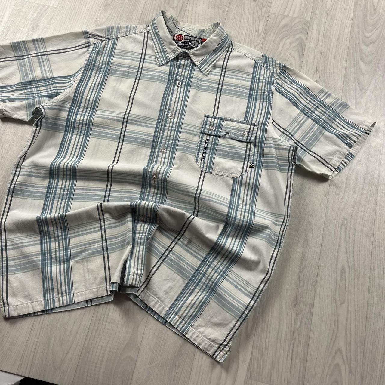 VINTAGE Y2K ANIMAL CHECKERED SHORT SLEEVE SHIRT WHITE BLUE