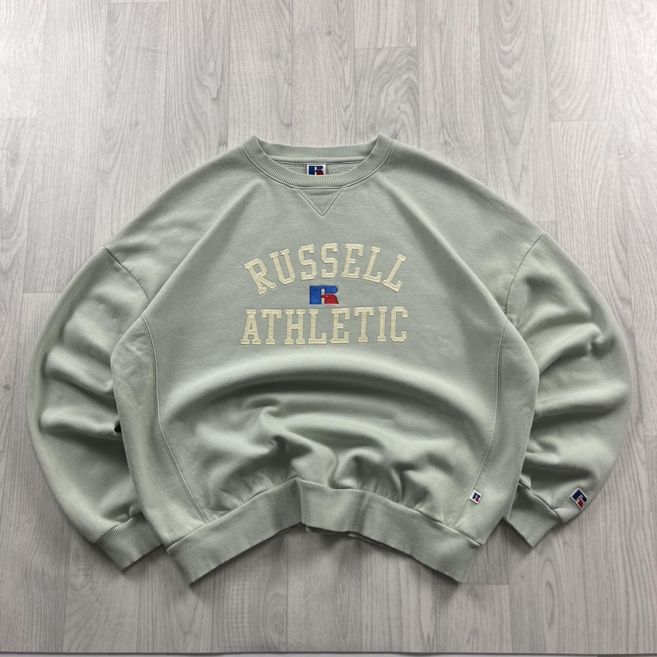 VINTAGE Y2K RUSSELL ATHLETIC SPELL OUT SWEATSHIRT PASTEL GREEN