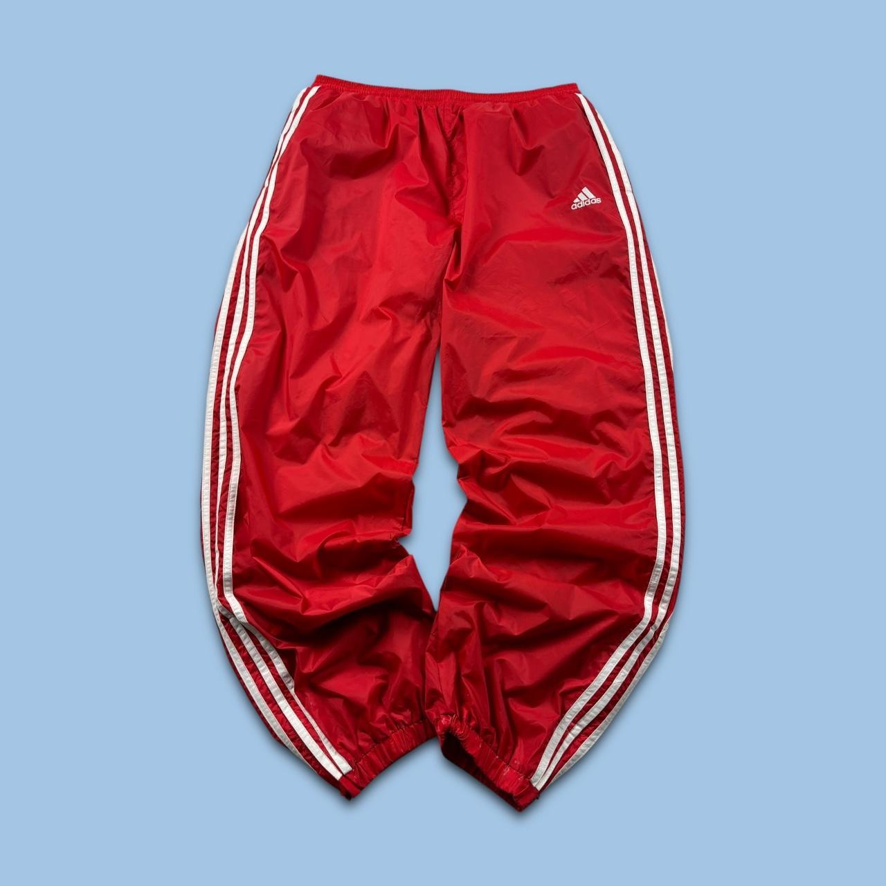 VINTAGE 90s ADIDAS TEAM BAGGY TRACKSUIT BOTTOMS RED
