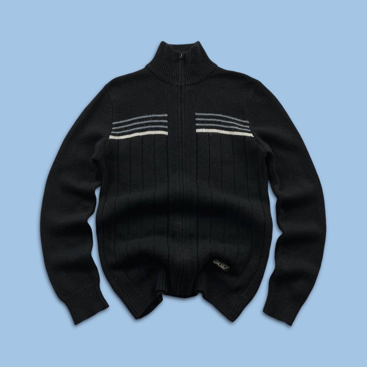 VINTAGE Y2K LEVIS RED TAB CHUNKY STRIPED ZIP KNITTED JUMPER BLACK (S)