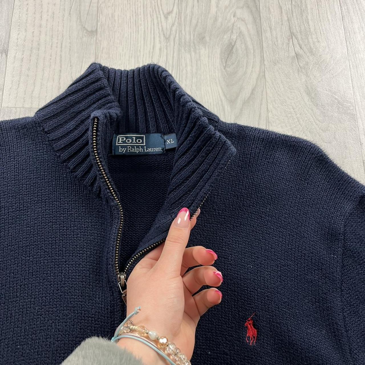 VINTAGE Y2K POLO RALPH LAUREN ZIP CHUNKY KNITTED JUMPER NAVY