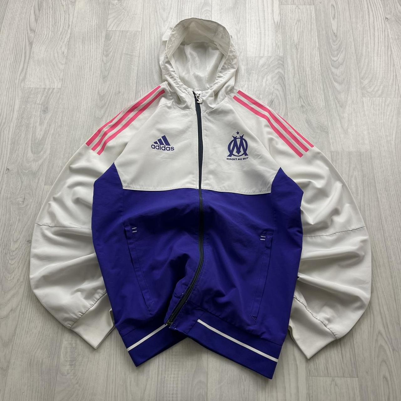 ADIDAS MARSEILLE FOOTBALL WINDBREAKER TRACK JACKET WHITE / PURPLE