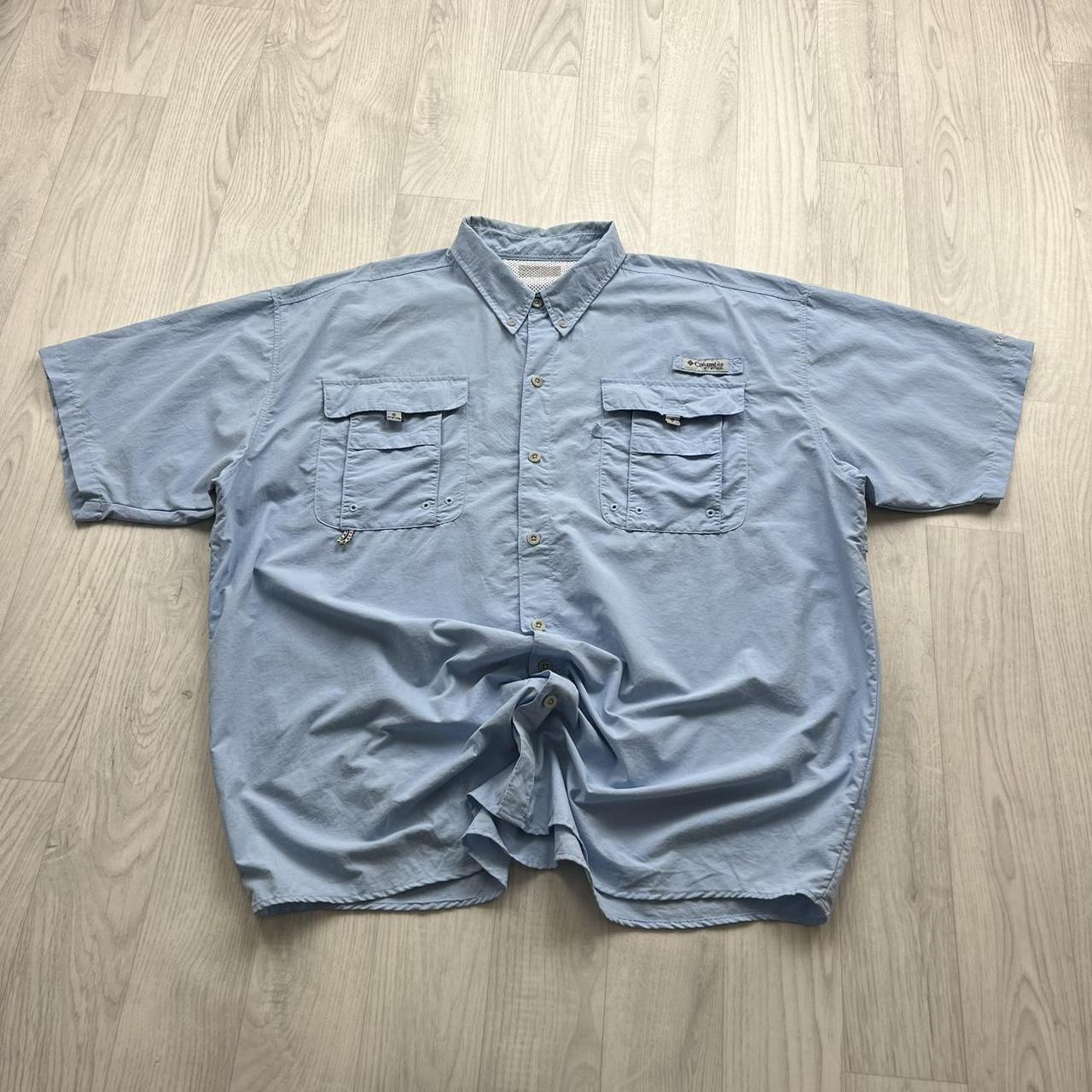 VINTAGE Y2K COLUMBIA SHORT SLEEVE UTILITY SHIRT LIGHT BLUE