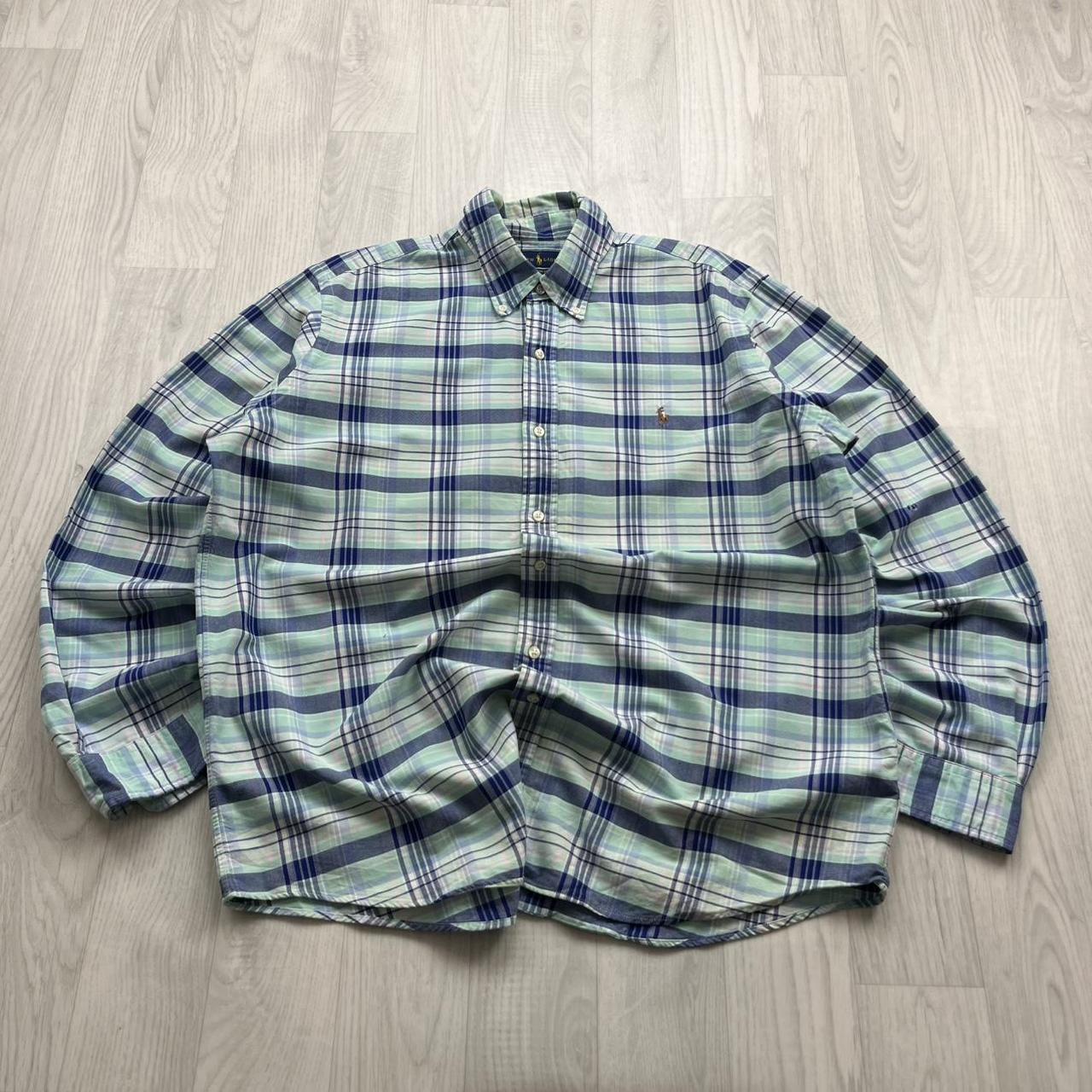 RALPH LAUREN PLAID LONG SLEEVE BUTTON UP SHIRT TURQUOISE
