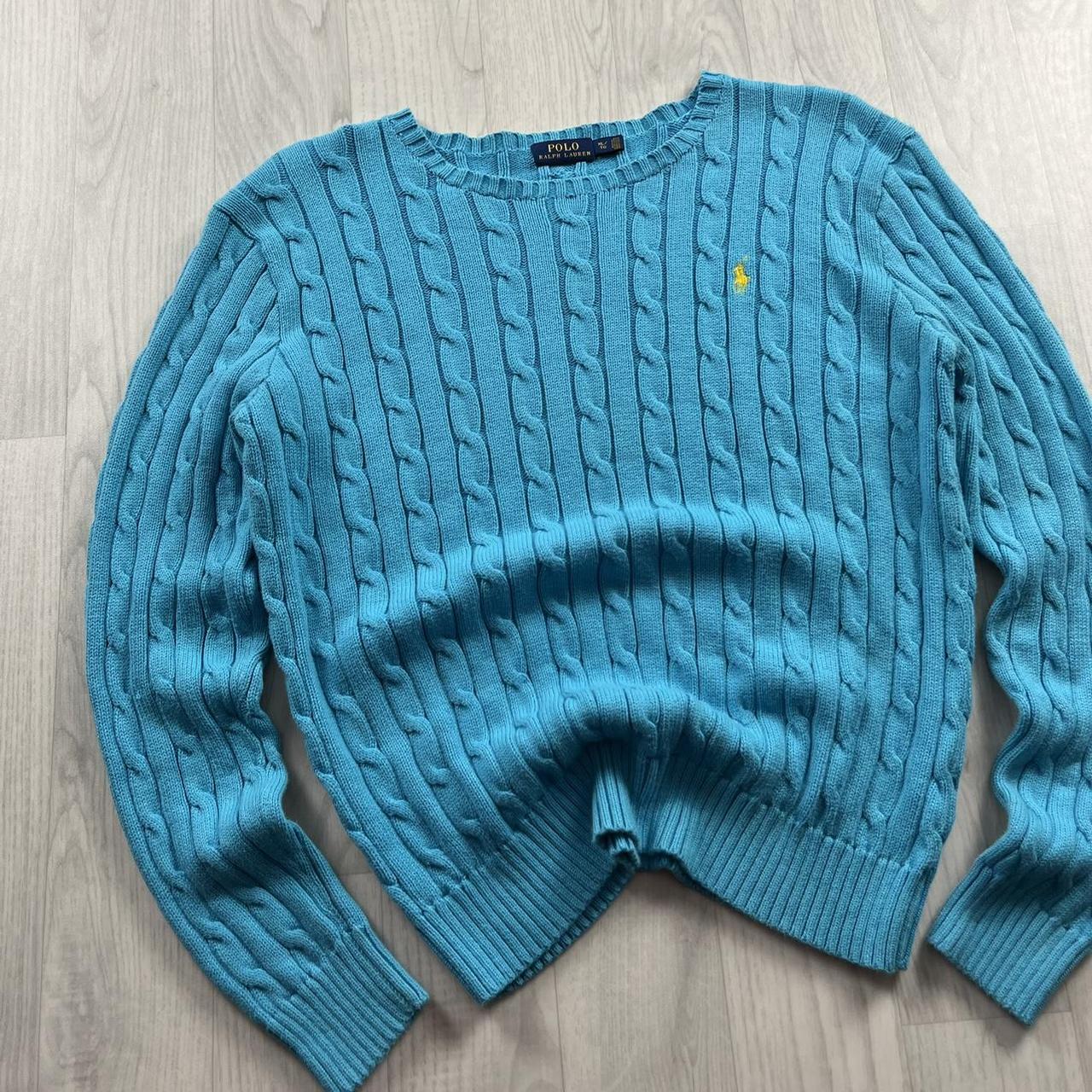 VINTAGE Y2K POLO RALPH LAUREN CHUNKY CABLE KNITTED JUMPER BLUE