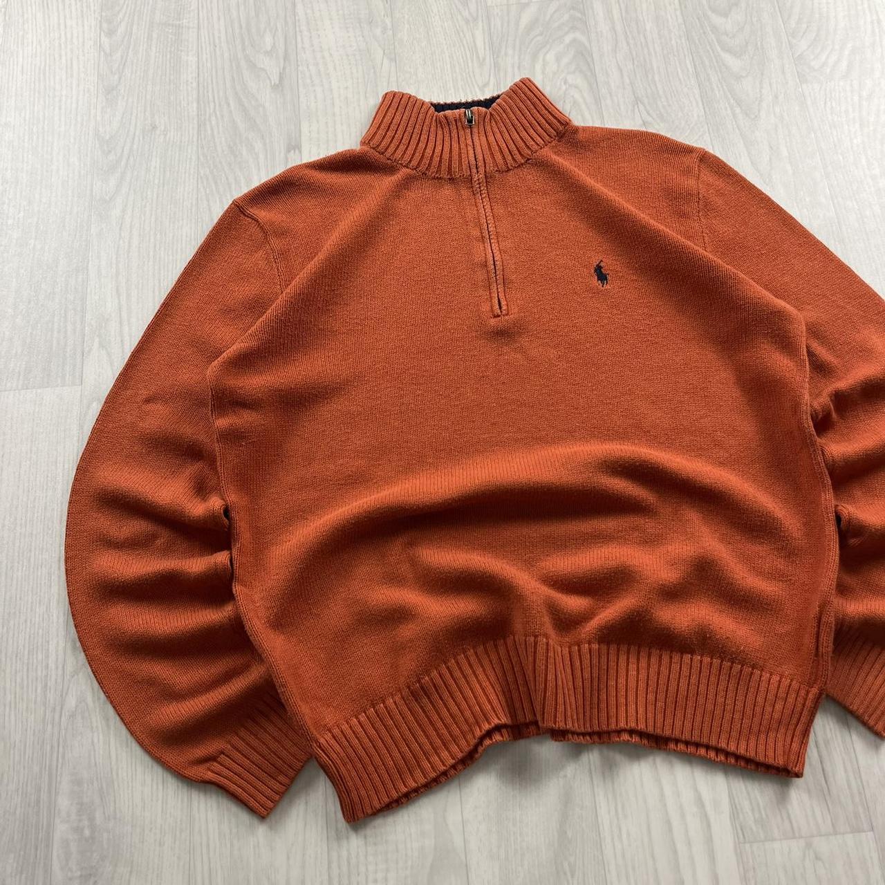 VINTAGE Y2K POLO RALPH LAUREN QUARTER ZIP CHUNKY KNITTED JUMPER ORANGE