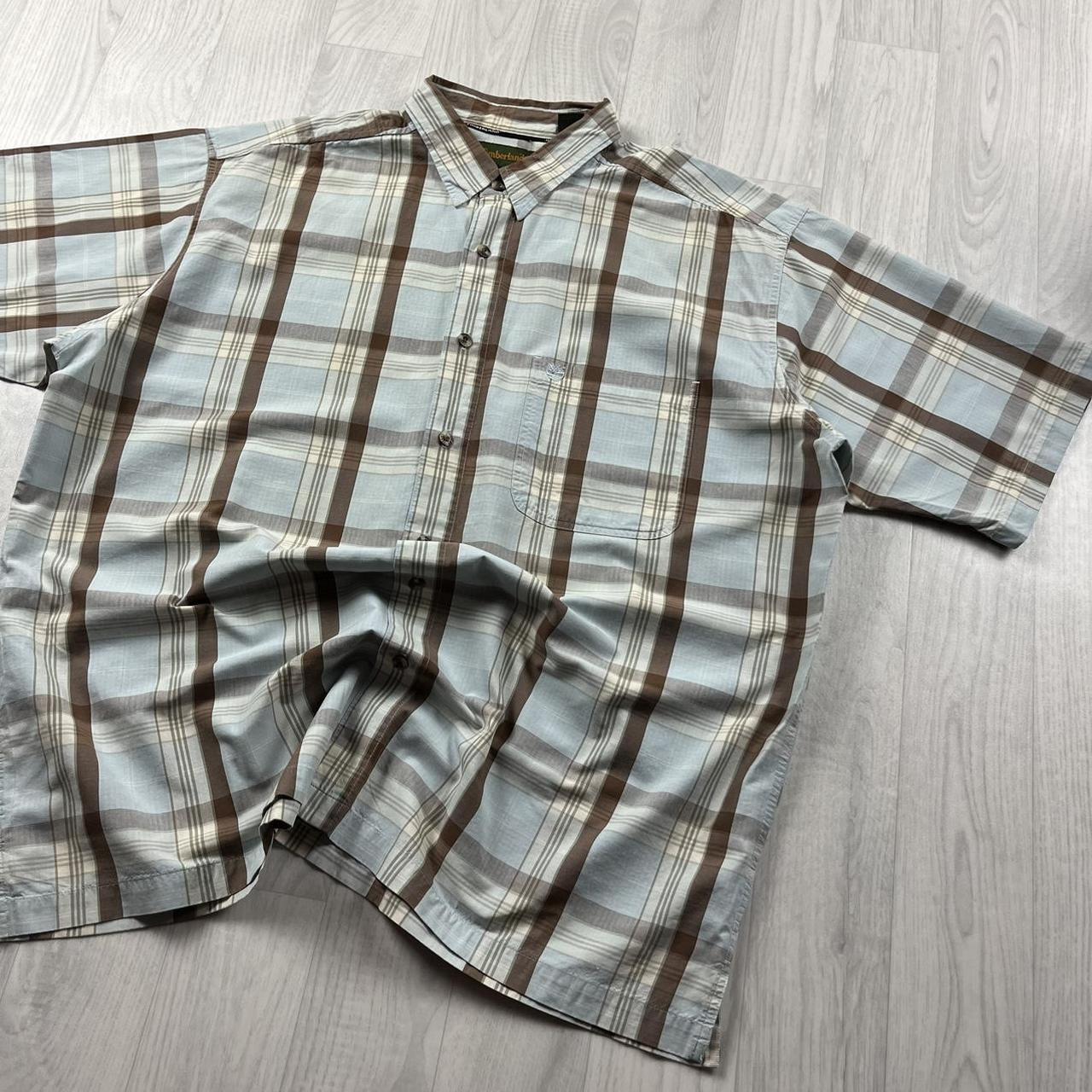 VINTAGE Y2K TIMBERLAND CHECKERED SHORT SLEEVE SHIRT LIGHT BLUE