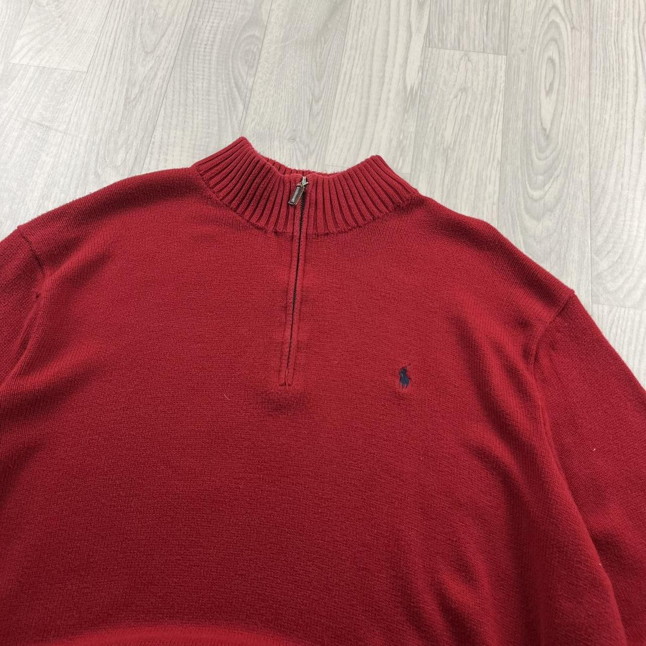 VINTAGE Y2K POLO RALPH LAUREN CHUNKY QUARTER ZIP KNITTED JUMPER RED