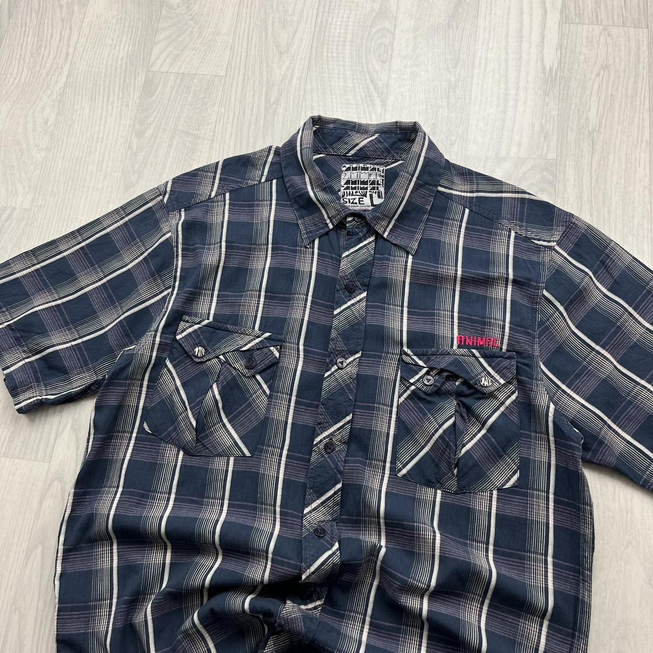 VINTAGE Y2K ANIMAL PLAID BUTTON UP SHORT SLEEVE SHIRT NAVY
