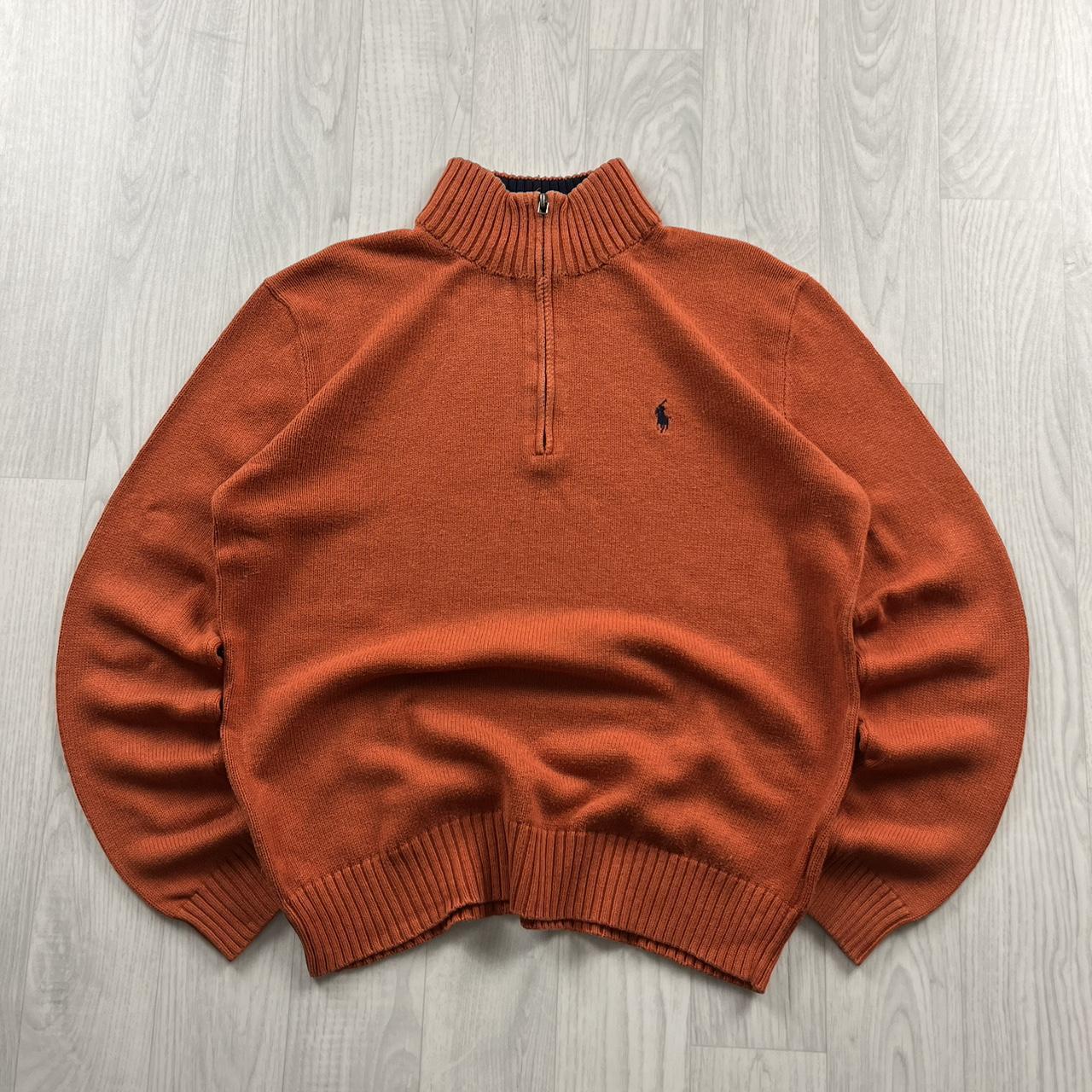VINTAGE Y2K POLO RALPH LAUREN QUARTER ZIP CHUNKY KNITTED JUMPER ORANGE