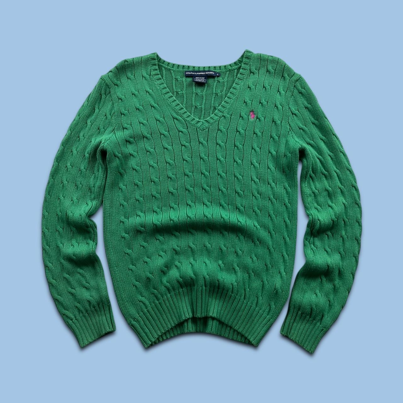 VINTAGE Y2K RALPH LAUREN SPORT CHUNKY CABLE KNITTED JUMPER GREEN