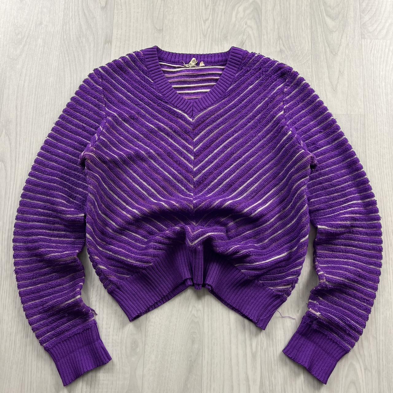VINTAGE Y2K CROP STRIPED KNITTED JUMPER PURPLE