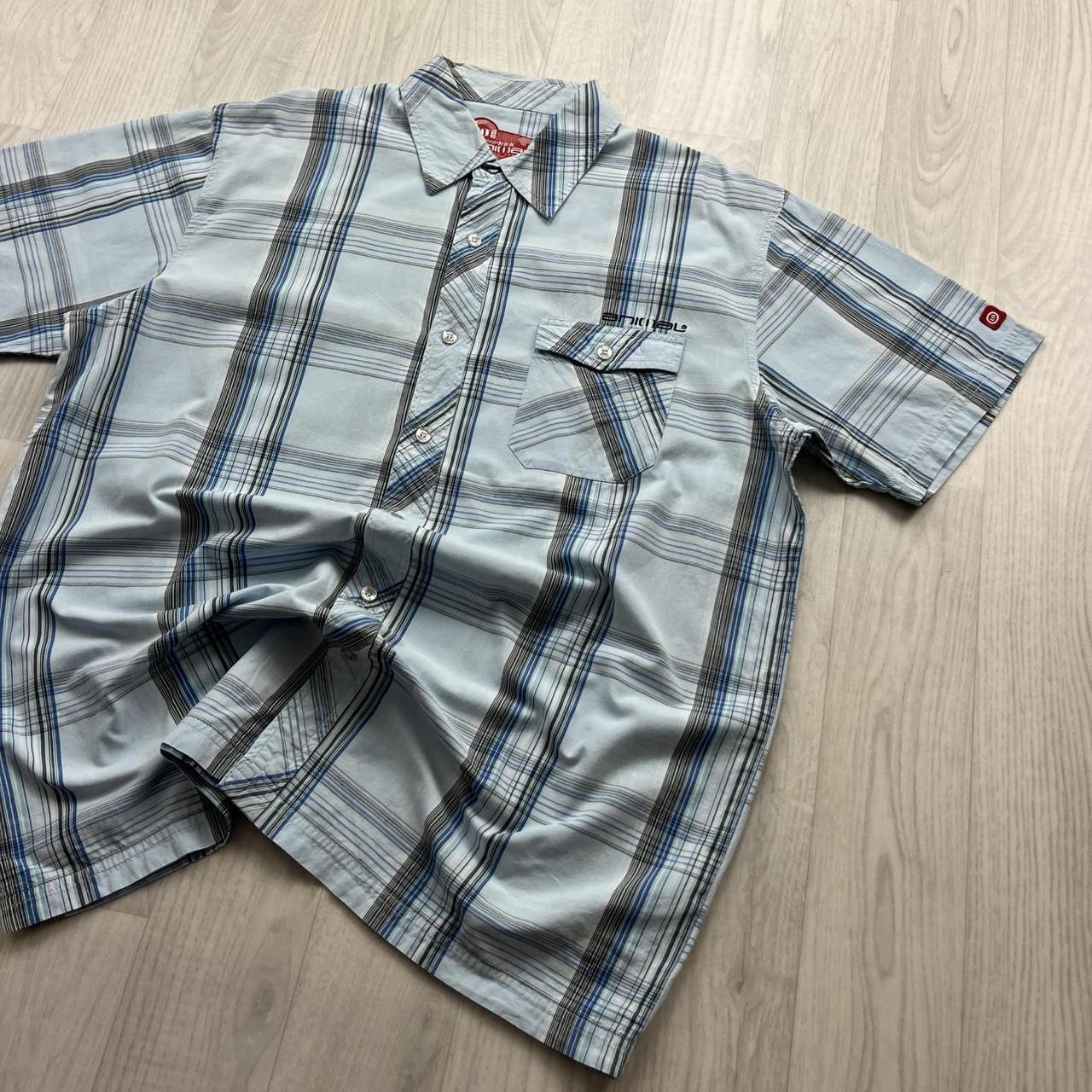 VINTAGE Y2K ANIMAL CHECKERED SHORT SLEEVE SHIRT BLUE