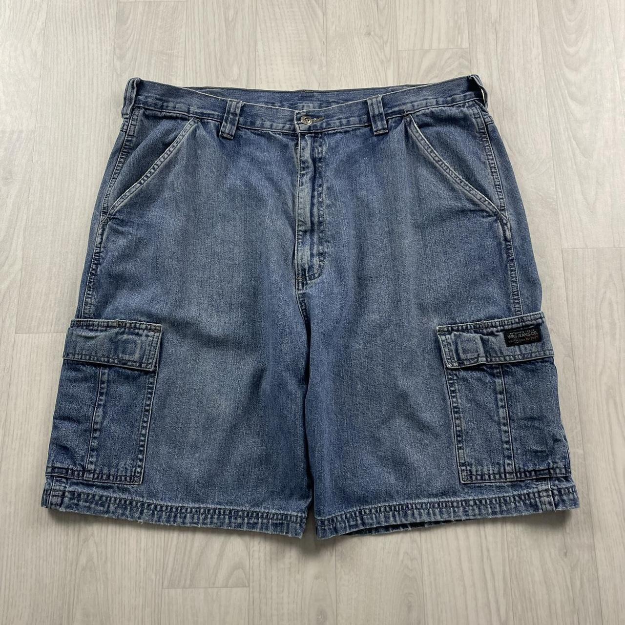 VINTAGE WRANGLER BAGGY CARPENTER CARGO JORTS BLUE (36w)