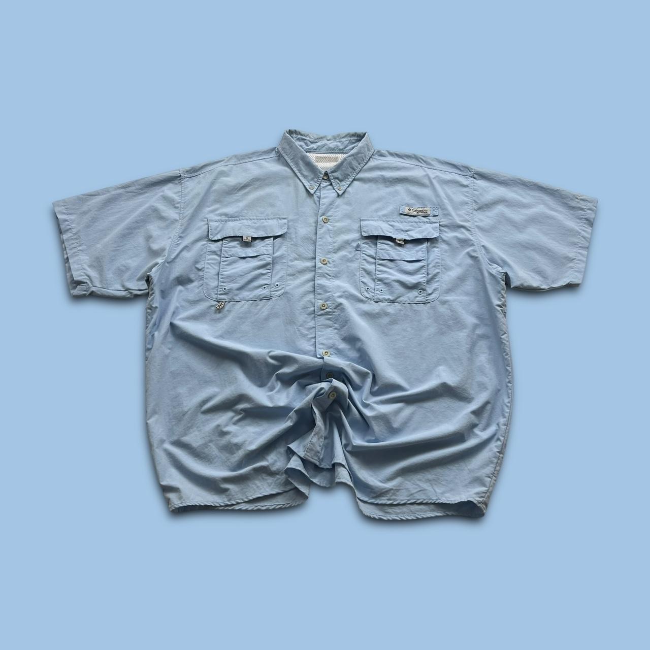 VINTAGE Y2K COLUMBIA SHORT SLEEVE UTILITY SHIRT LIGHT BLUE