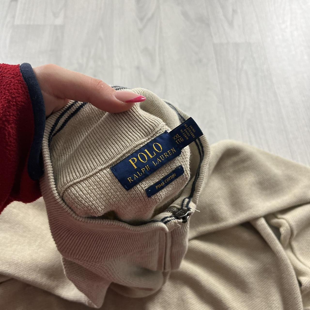 VINTAGE Y2K POLO RALPH LAUREN QUARTER ZIP KNITTED JUMPER BEIGE