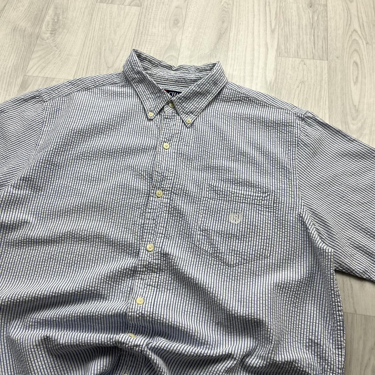 VINTAGE Y2K CHAPS STRIPED SHORT SLEEVE SHIRT BLUE / WHITE