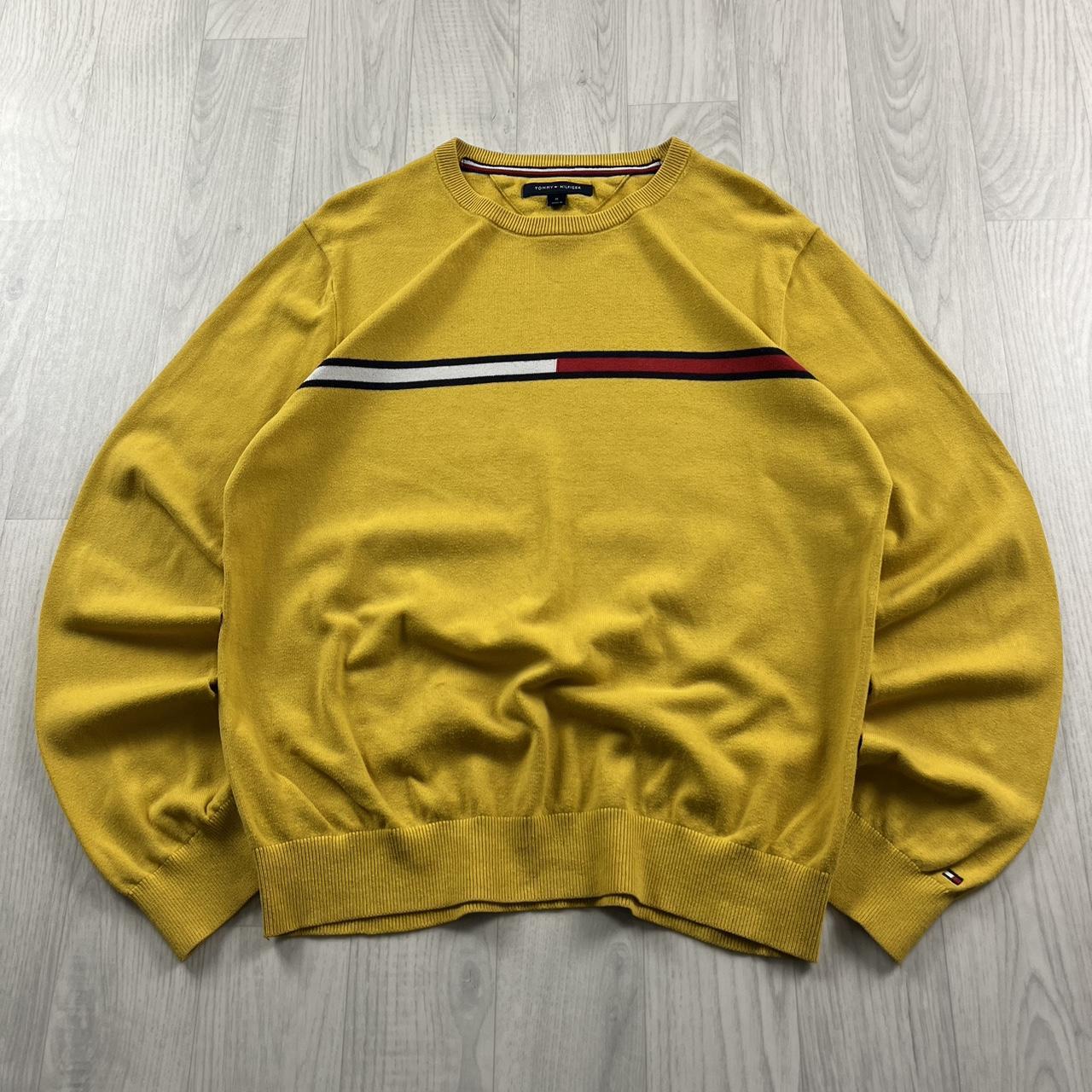 VINTAGE Y2K TOMMY HILFIGER FLAG KNITTED JUMPER YELLOW (M)