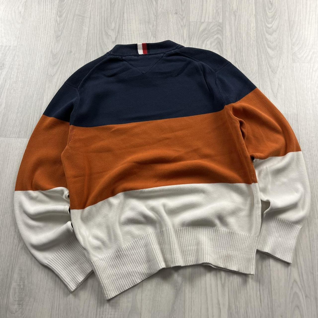 VINTAGE Y2K TOMMY HILFIGER CHUNKY STRIPED KNITTED JUMPER NAVY MULTI
