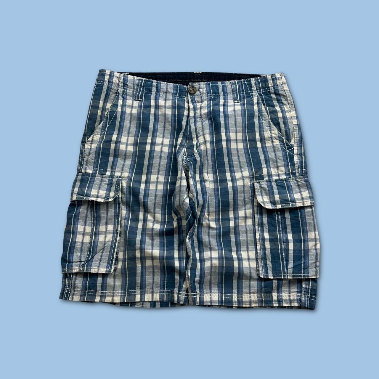 VINTAGE Y2K BAGGY CHECKERED PLAID SHORTS BLUE / WHITE