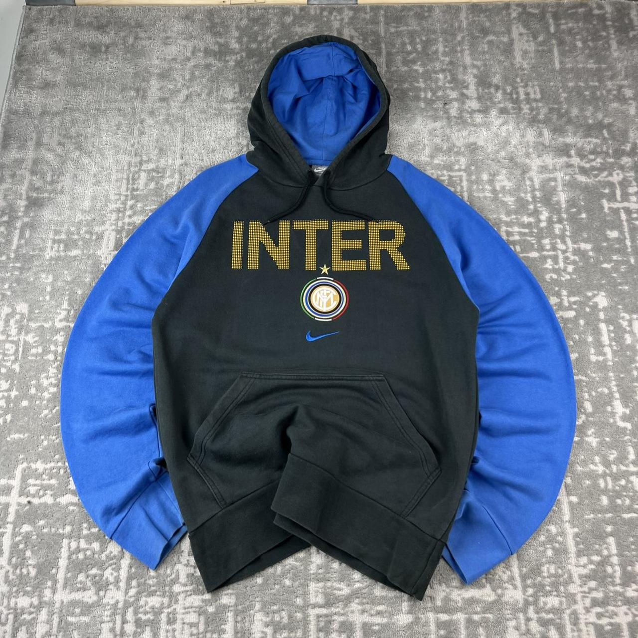 VINTAGE Y2K NIKE INTER MILAN SPELL OUT HOODIE BLACK / BLUE