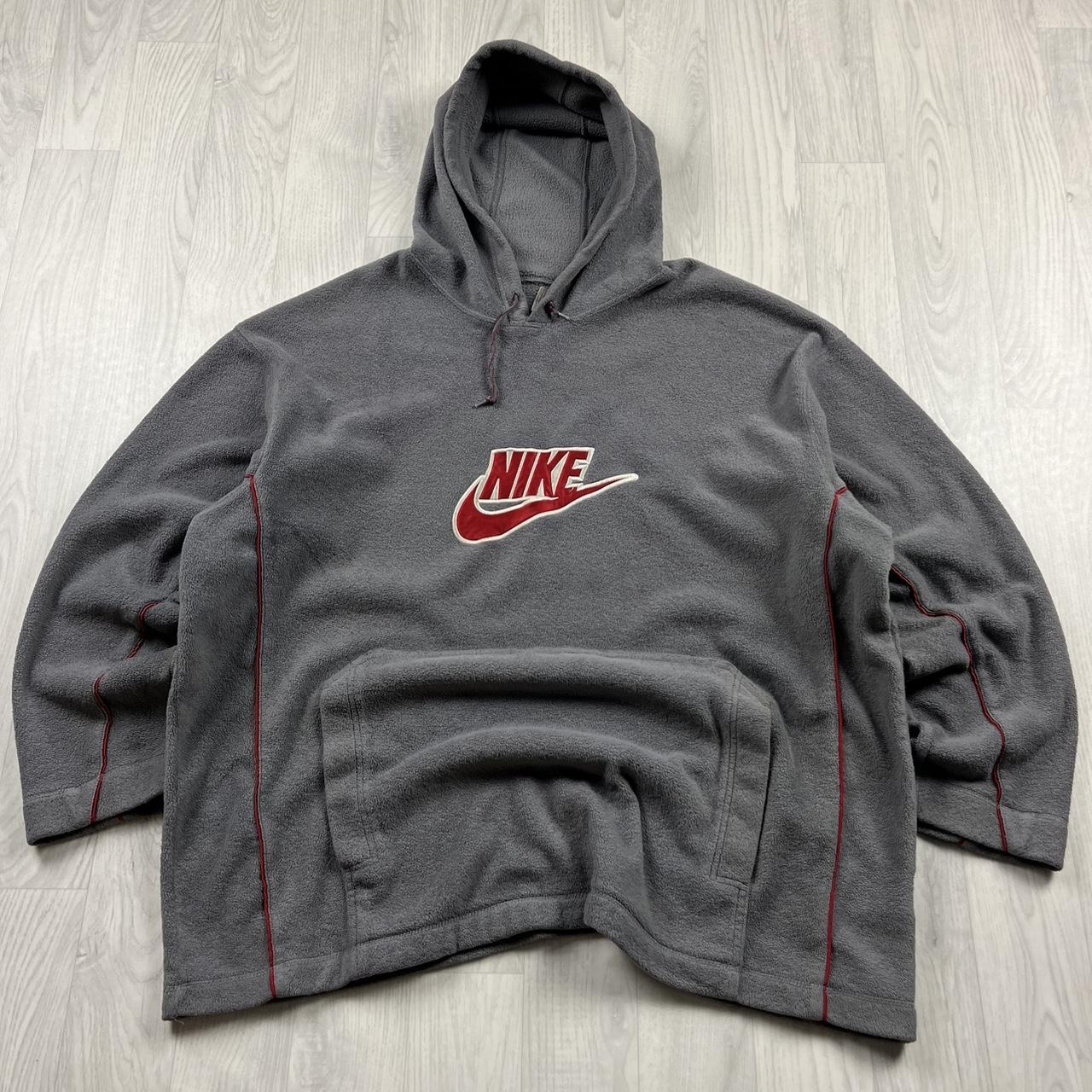 VINTAGE Y2K NIKE SPELL OUT FLEECE HOODIE GREY