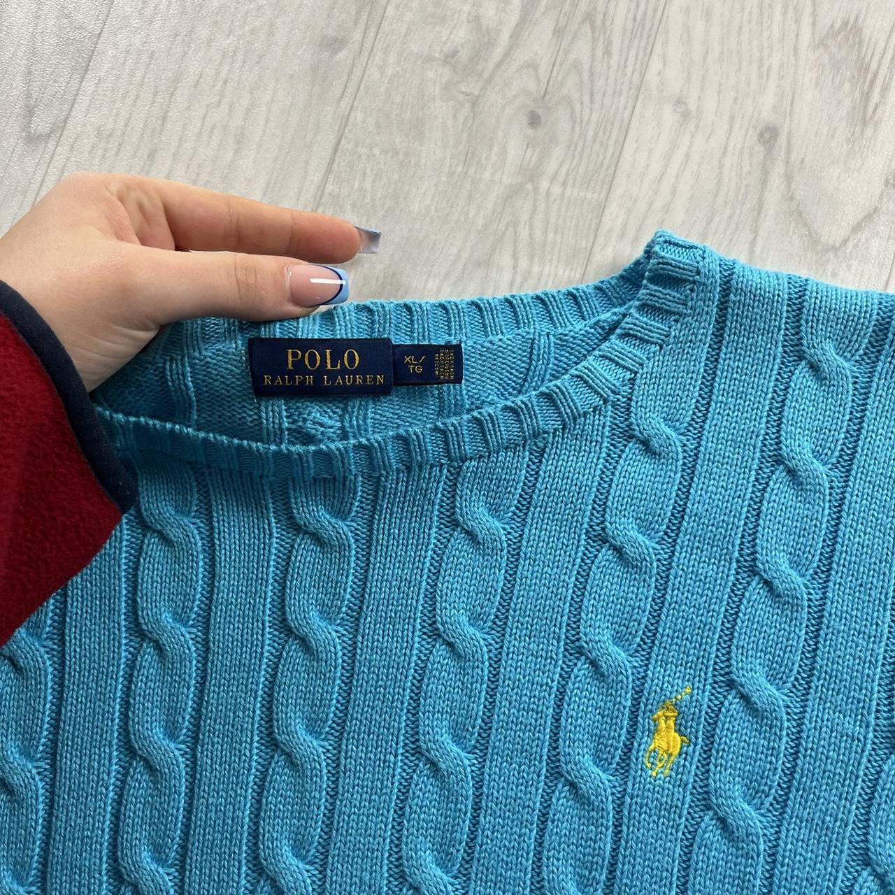 VINTAGE Y2K POLO RALPH LAUREN CHUNKY CABLE KNITTED JUMPER BLUE