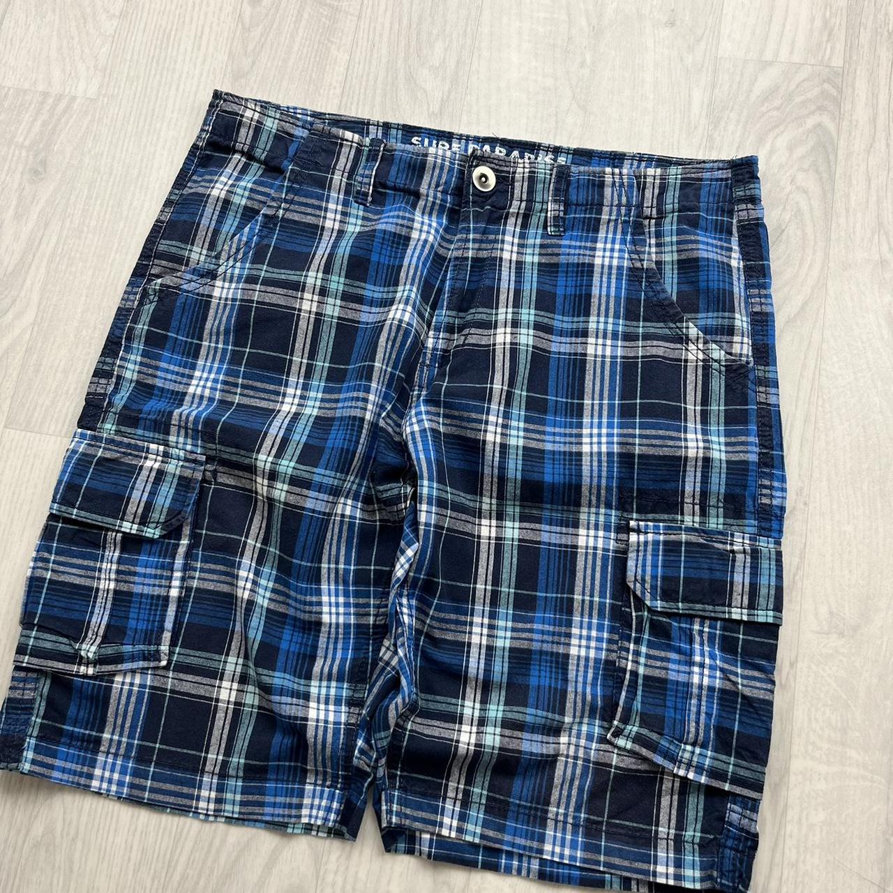 VINTAGE Y2K BAGGY CHECKERED PLAID SHORTS NAVY BLUE
