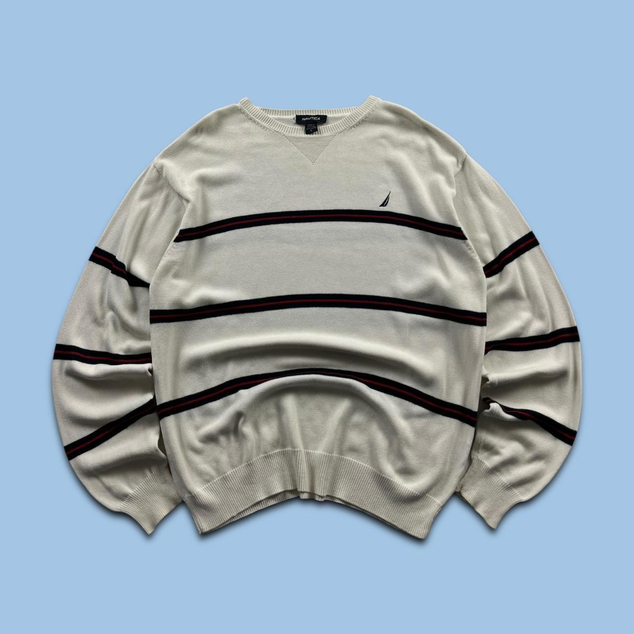 VINTAGE Y2K NAUTICA STRIPED KNITTED JUMPER CREAM