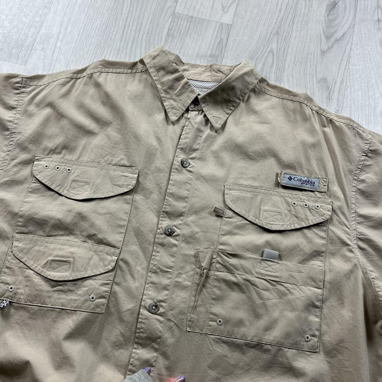 VINTAGE Y2K COLUMBIA CARGO UTILITY SHORT SLEEVE SHIRT BEIGE