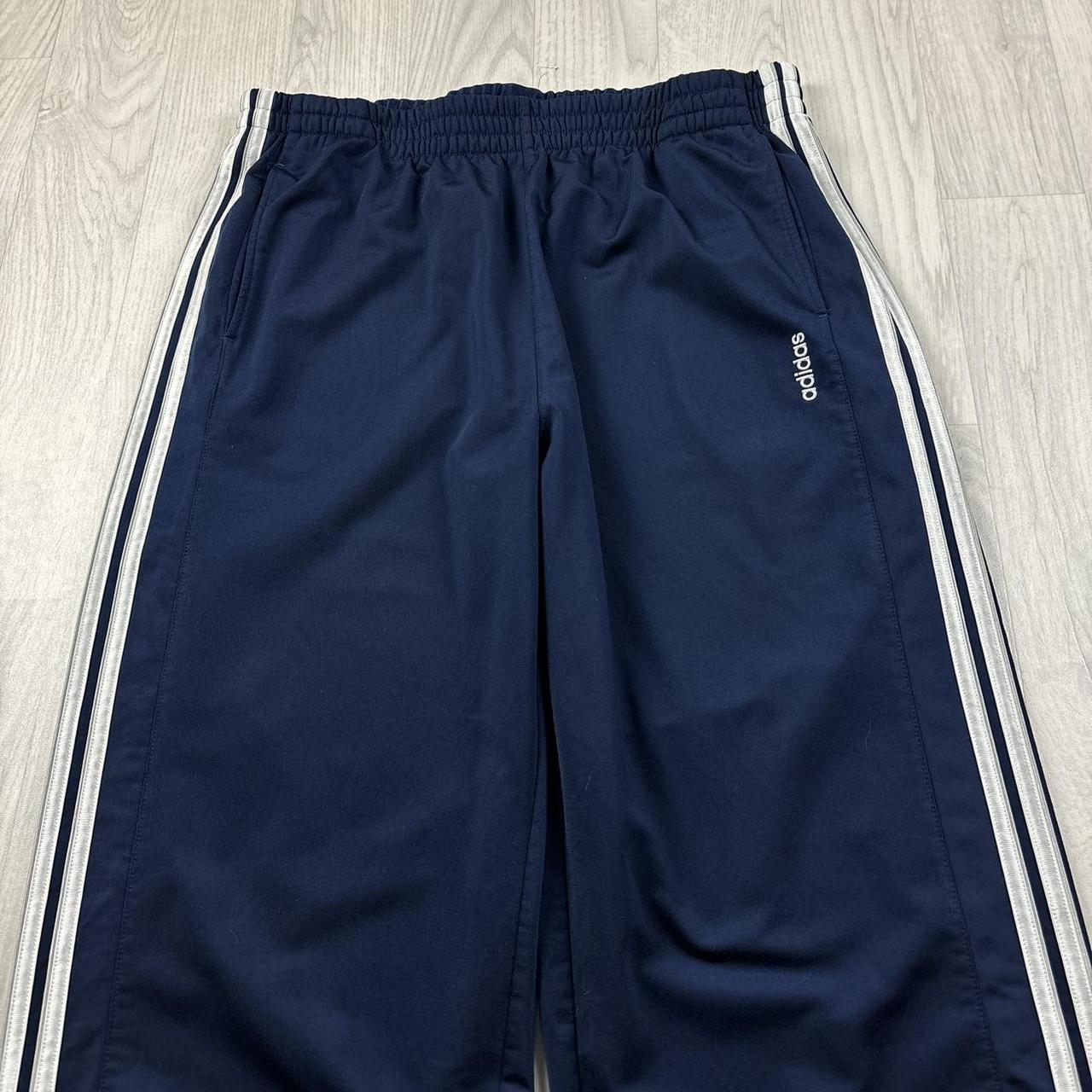 VINTAGE Y2K ADIDAS WIDE LEG BAGGY TRACKSUIT BOTTOMS NAVY BLUE