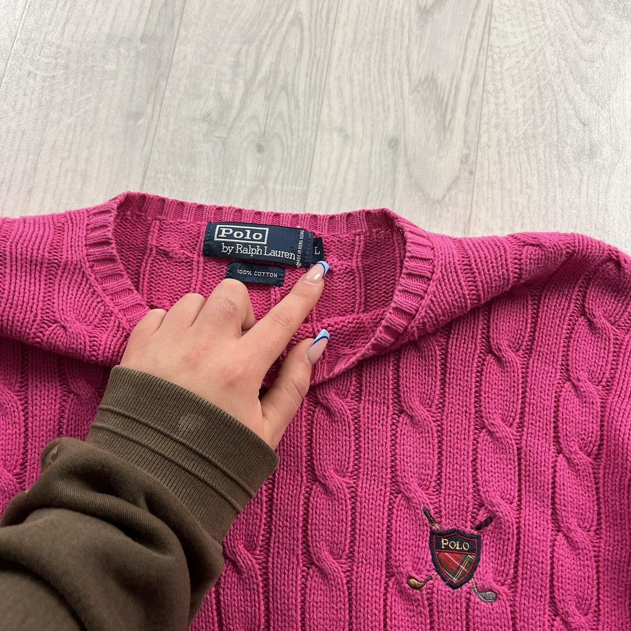 VINTAGE Y2K POLO RALPH LAUREN CHUNKY CABLE KNITTED JUMPER PINK
