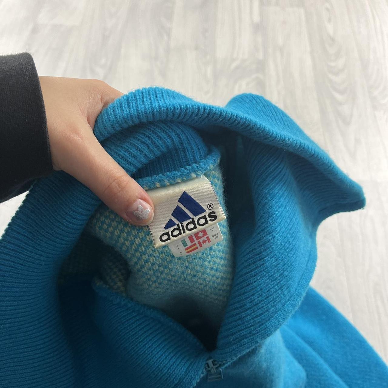 VINTAGE Y2K ADIDAS CHUNKY KNITTED JUMPER BLUE (L)