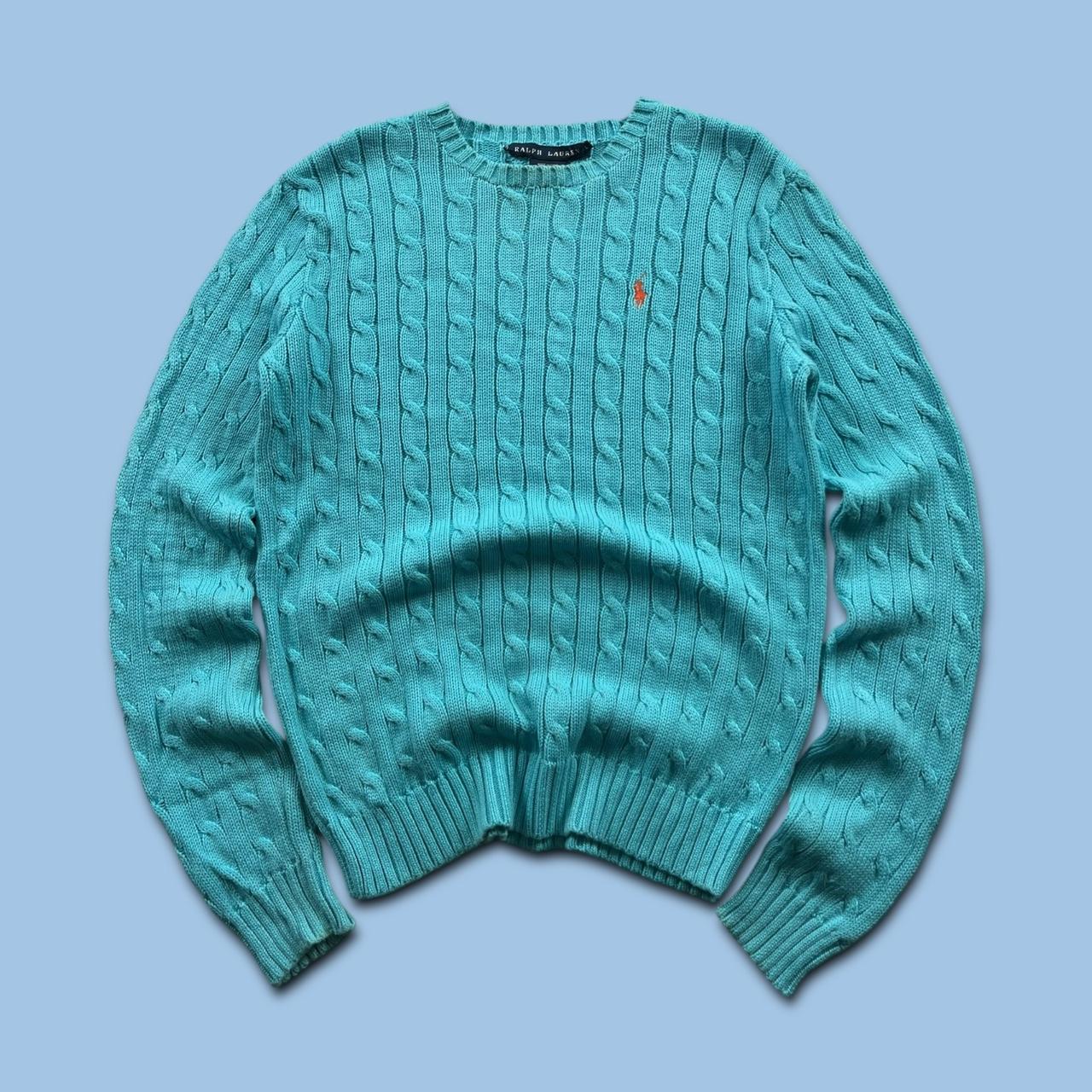 VINTAGE Y2K RALPH LAUREN CHUNKY CABLE KNITTED JUMPER TURQUOISE
