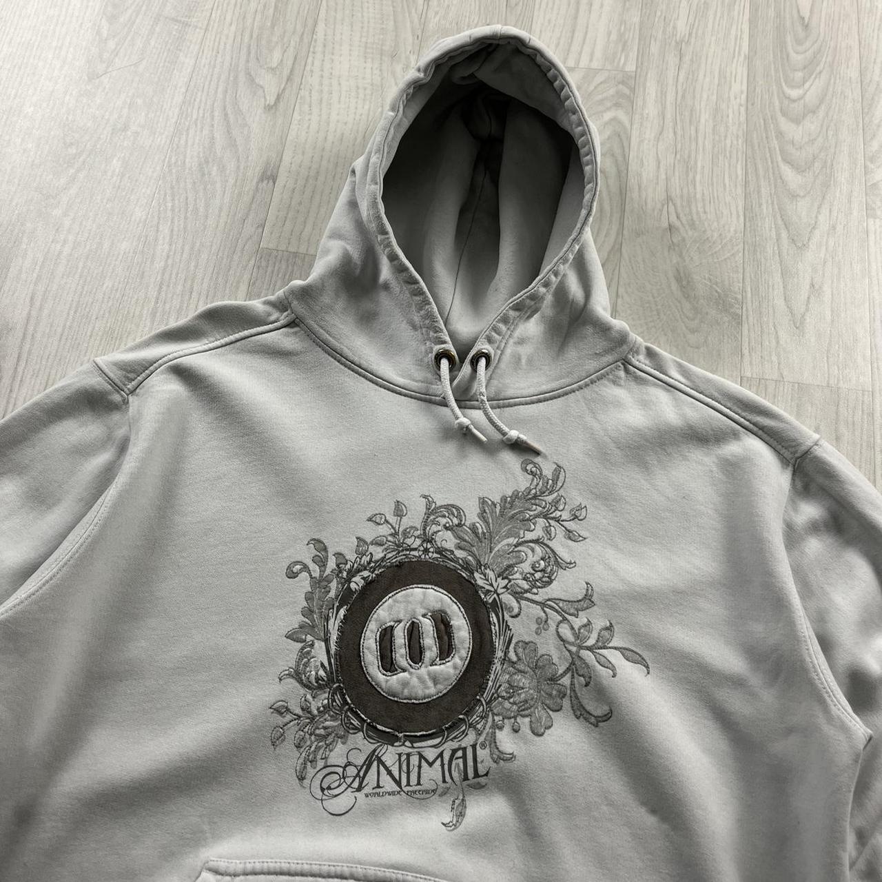VINTAGE Y2K ANIMAL GRAPHIC HOODIE GREY WHITE