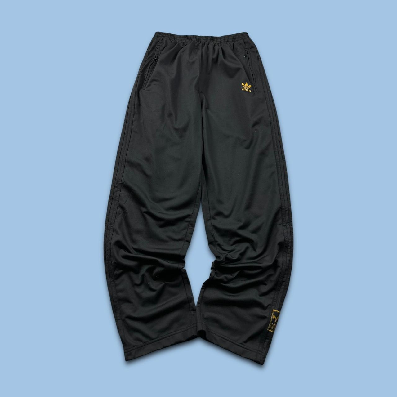 VINTAGE 90s ADIDAS BAGGY POPPER TRACKSUIT BOTTOMS BLACK