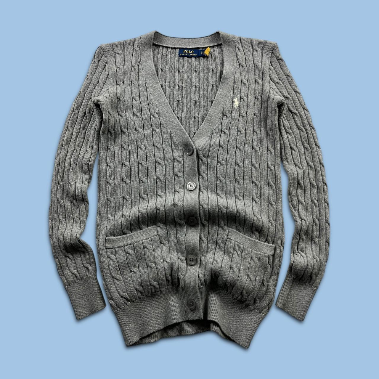 VINTAGE Y2K POLO RALPH LAUREN CHUNKY CABLE KNITTED CARDIGAN GREY