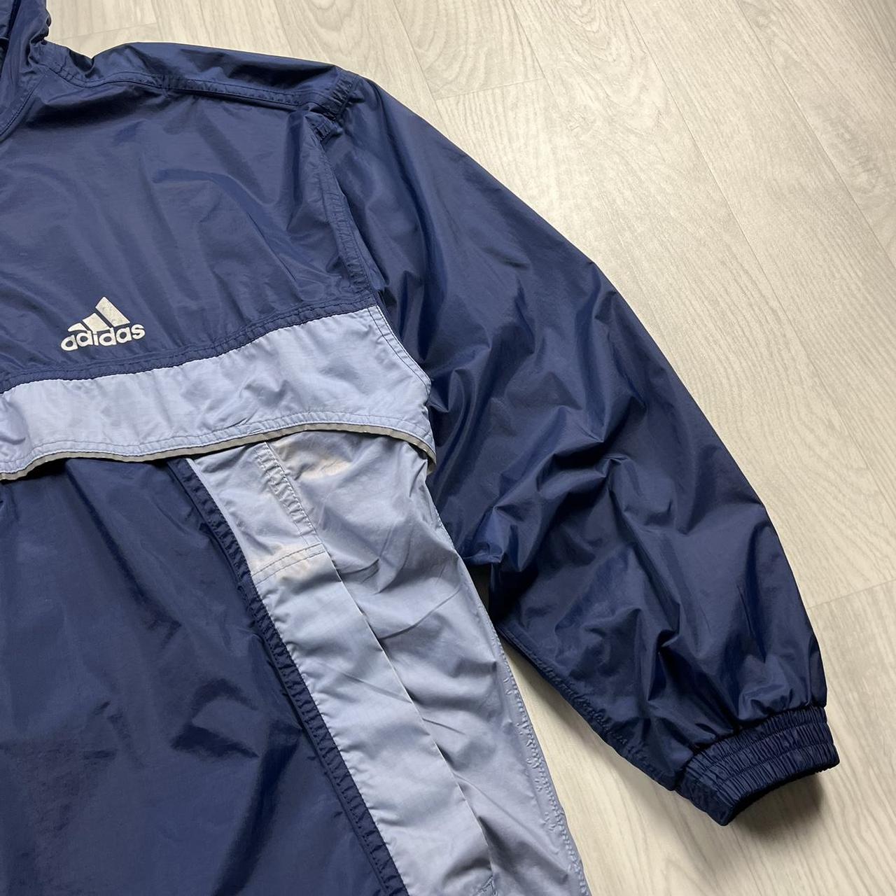 VINTAGE 90s ADIDAS QUARTER ZIP WIND BREAKER HOODED JACKET NAVY