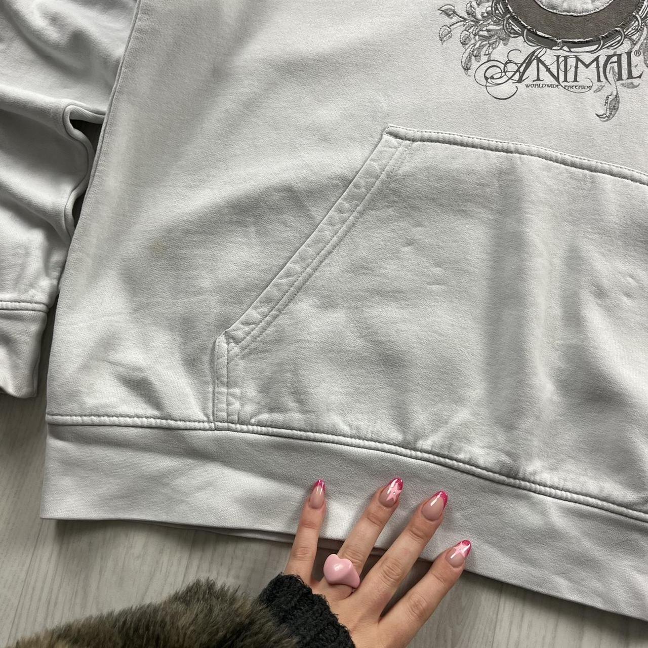 VINTAGE Y2K ANIMAL GRAPHIC HOODIE GREY WHITE