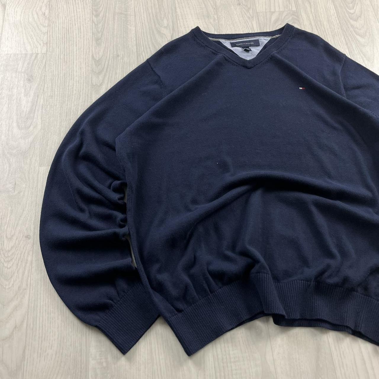 VINTAGE Y2K TOMMY HILFIGER V NECK KNITTED JUMPER NAVY (XL)