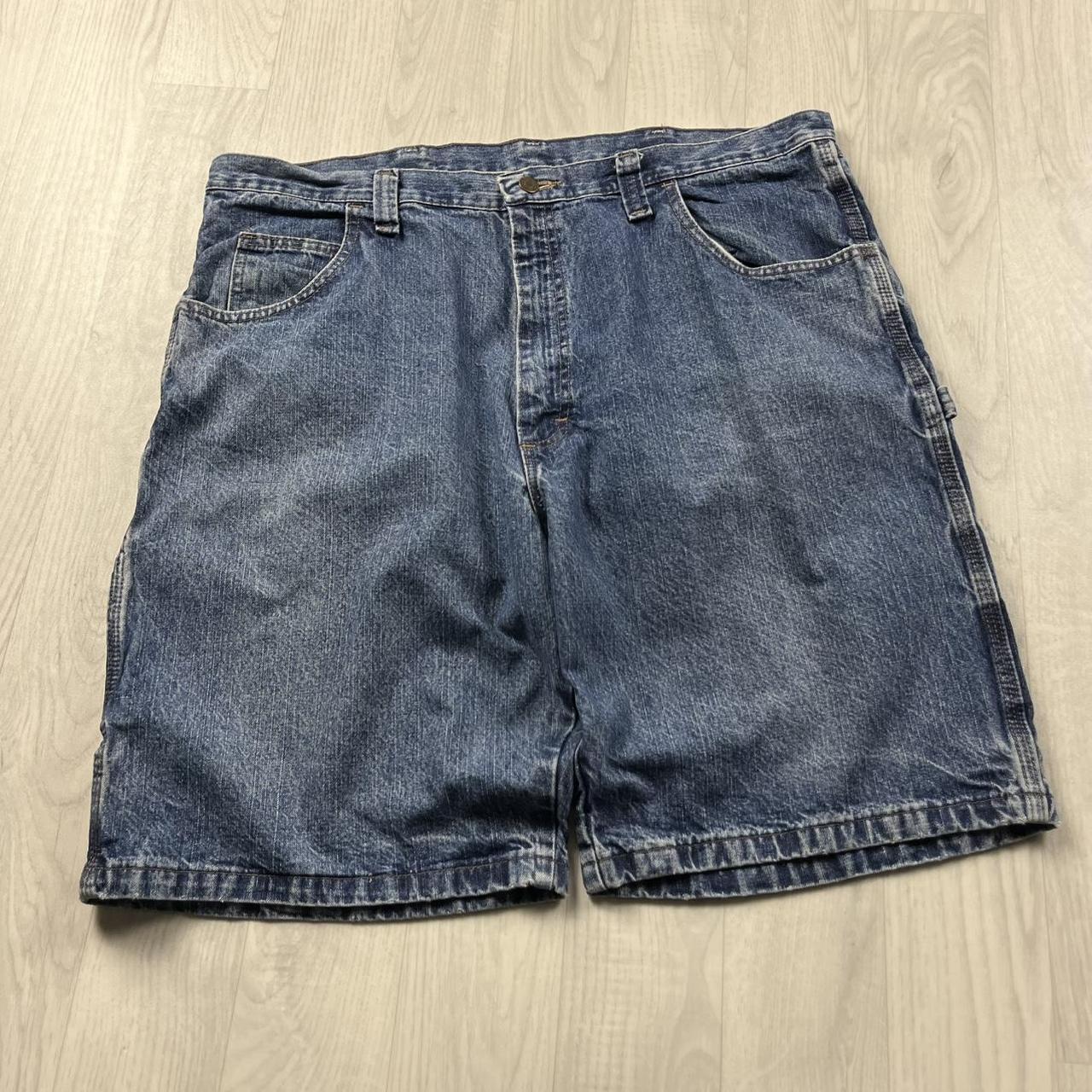 VINTAGE 00s WRANGLER BAGGY LOOSE CARPENTER JORTS BLUE