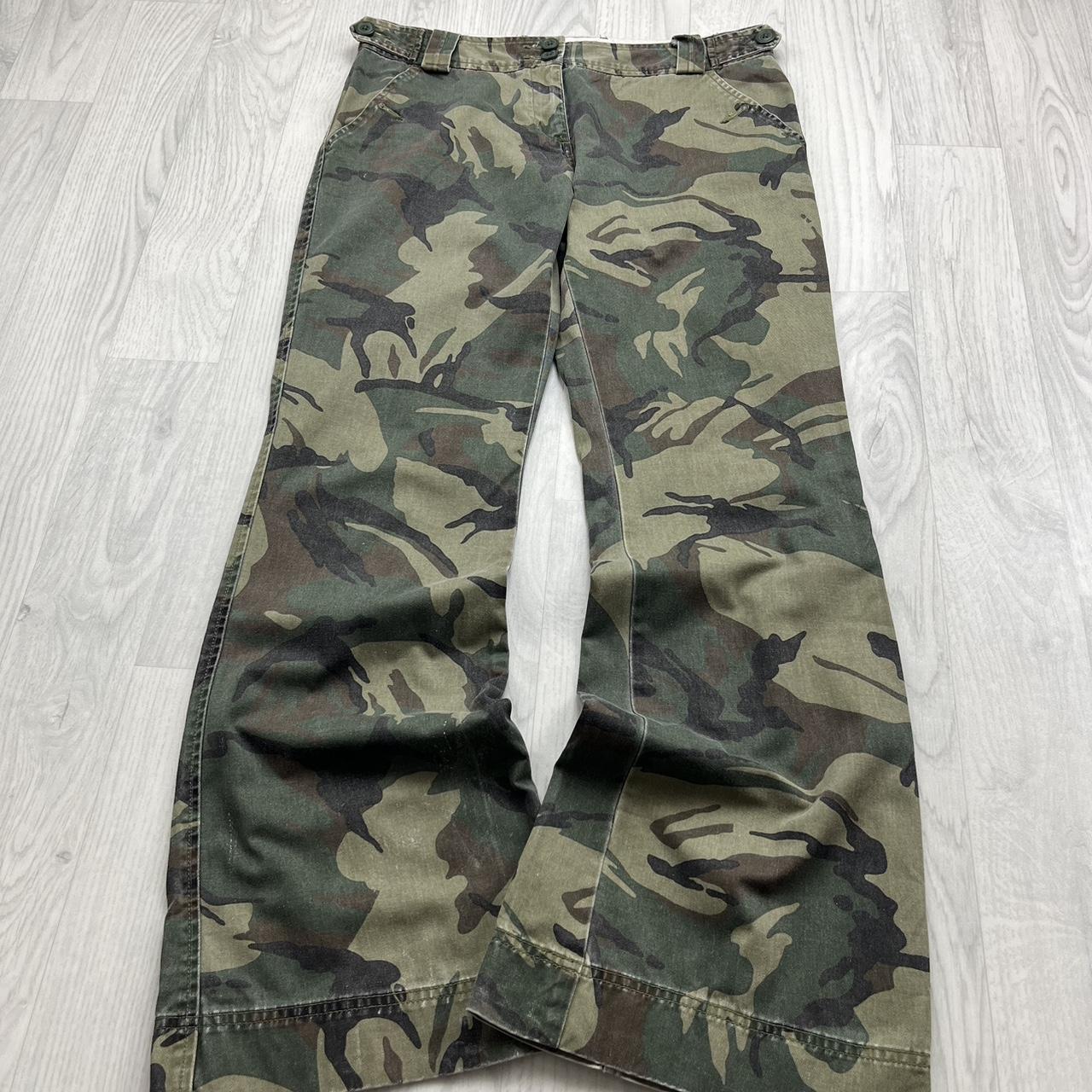 VINTAGE Y2K BAGGY FLARE CAMO CARGO TROUSERS