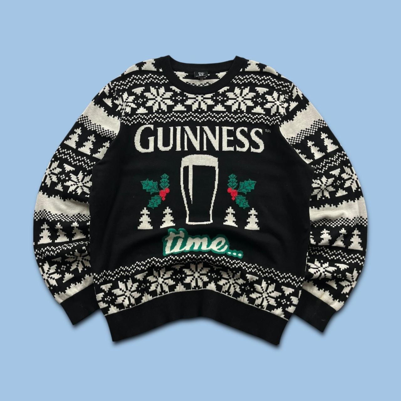 VINTAGE GUINNESS CHUNKY CHRISTMAS KNITTED JUMPER BLACK WHITE