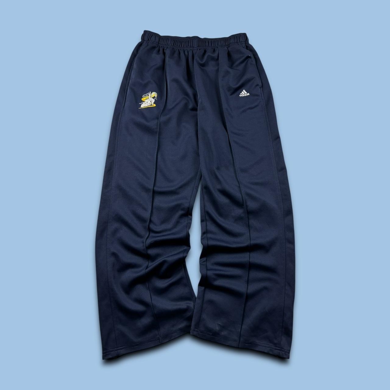 VINTAGE Y2K ADIDAS WIDE LEG TRACKSUIT BOTTOMS NAVY