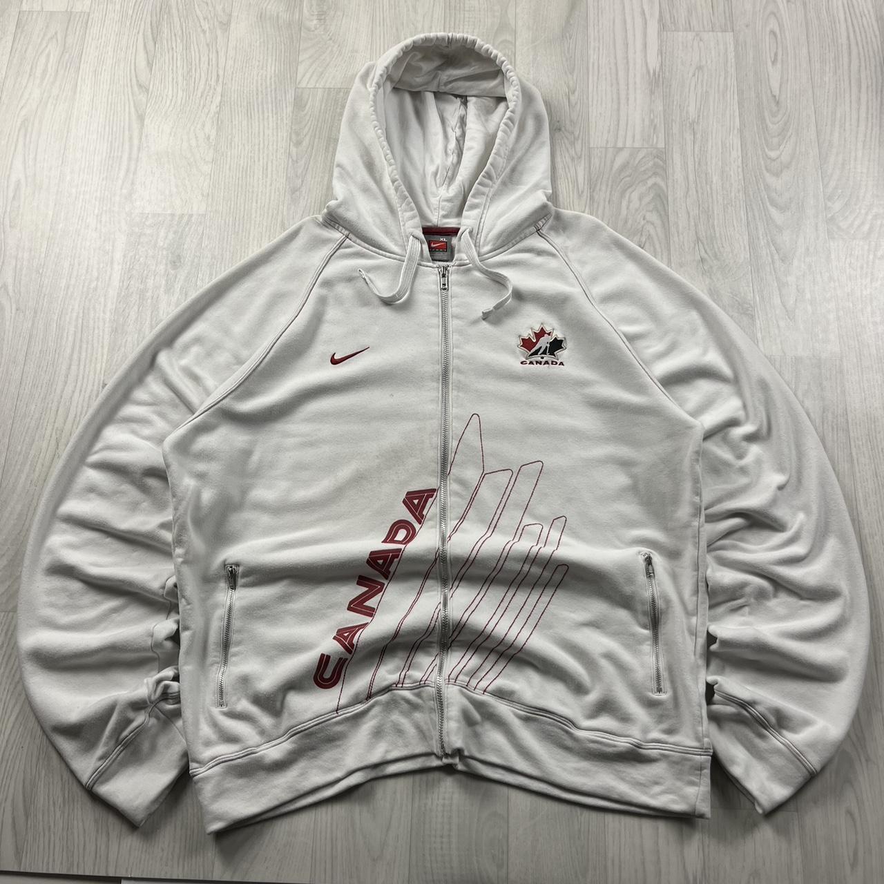 VINTAGE Y2K NIKE TEAM CANADA GRAPHIC ZIP HOODIE WHITE