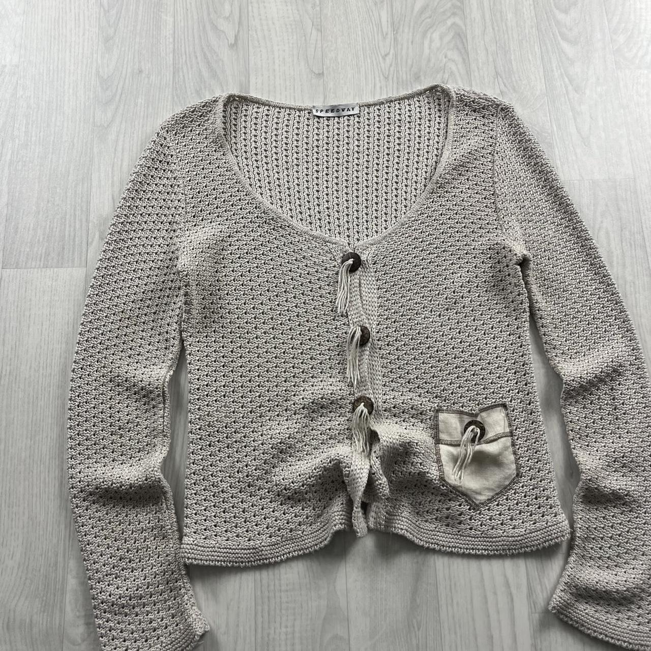 VINTAGE Y2K CHUNKY KNITTED CARDIGAN STONE