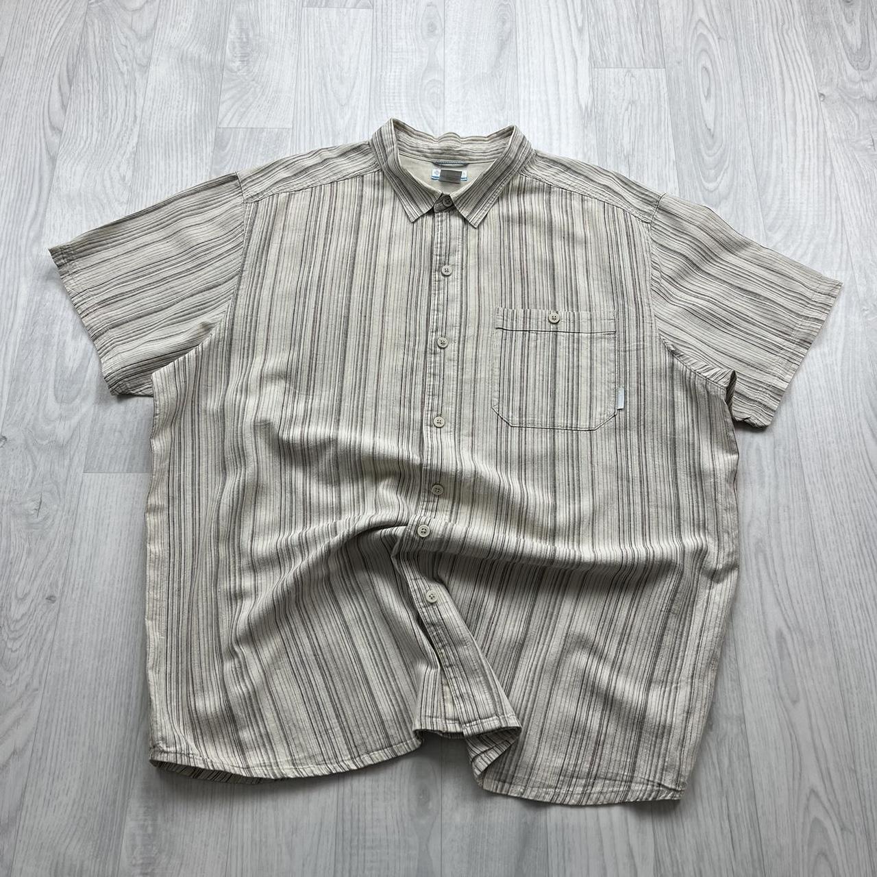 VINTAGE Y2K COLUMBIA STRIPED BUTTON UP SHORT SLEEVE SHIRT CREAM