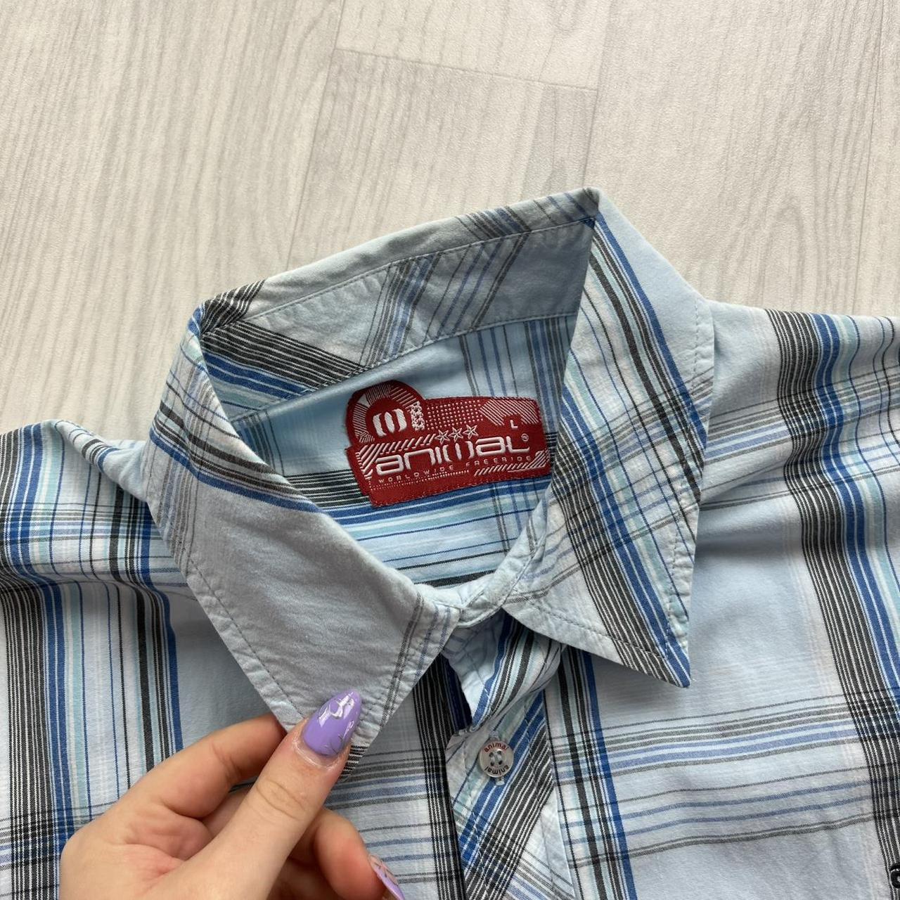 VINTAGE Y2K ANIMAL CHECKERED SHORT SLEEVE SHIRT BLUE