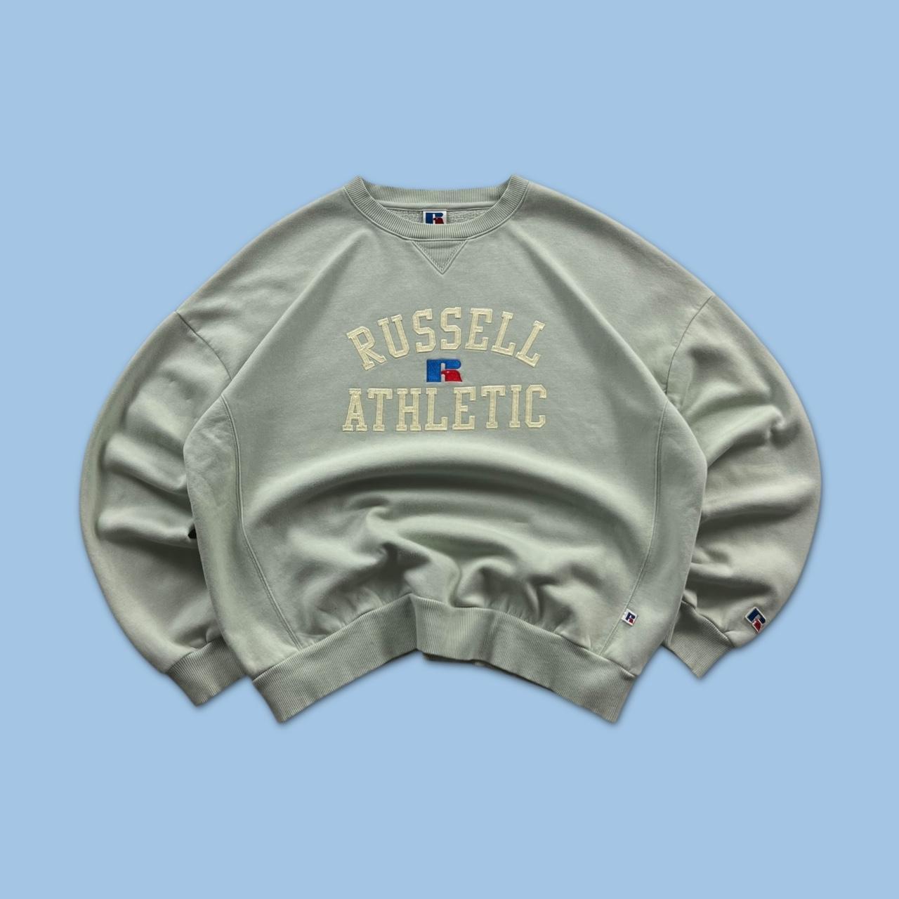 VINTAGE Y2K RUSSELL ATHLETIC SPELL OUT SWEATSHIRT PASTEL GREEN